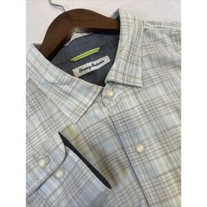 Tommy Bahama Button Up Shirt Gray‎ Check Long Sleeve Mens 1XLB All Cotton